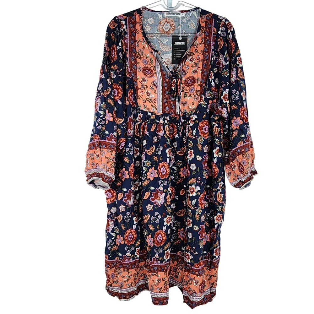 Floral Boho Peasant Colorful Maxi Dress Womens XL Flowy Indie‎ Festival Cottage